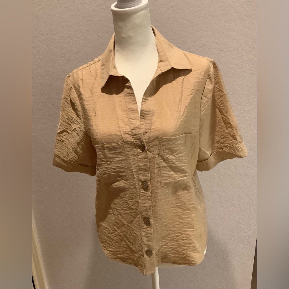 Rachel Zoe Beige Textured Button Down Shirt